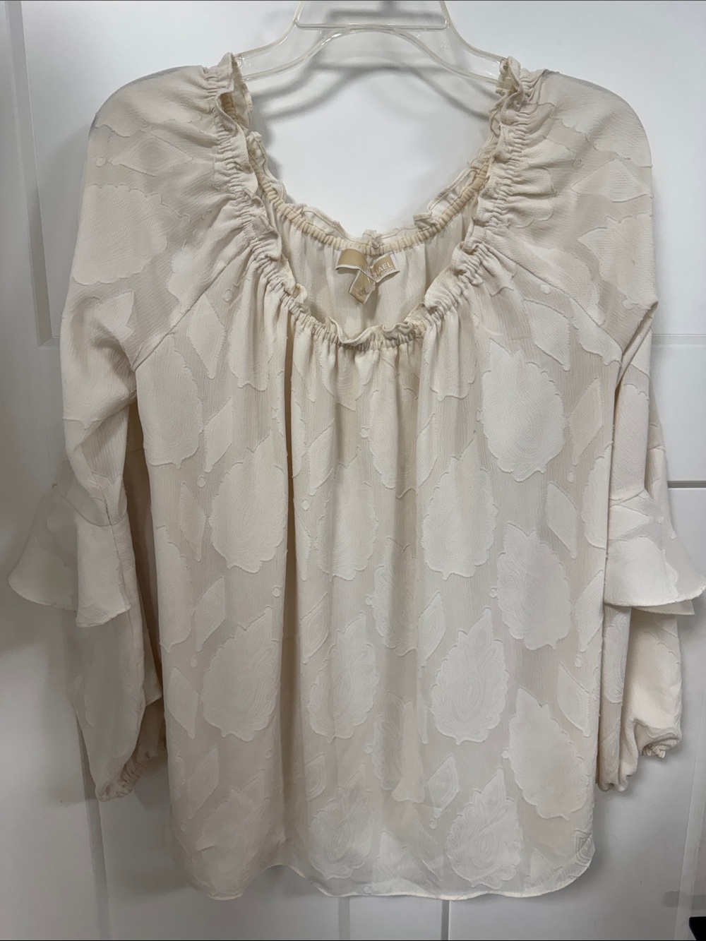 Michael Kors Cream Peasant Blouse with Ruffle Sleeves